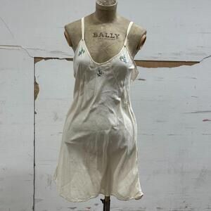 Antique or Early Vintage Silk Embroidered Slip Mini Dress